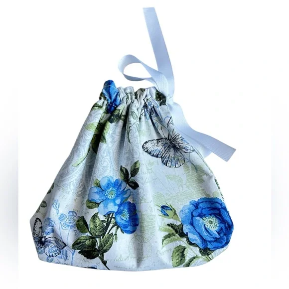 Hand Crafted Floral Butterfly Reusable Fabric Gift Bag Drawstring Eco Friendly - Picture 3 of 7